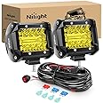 Nilight 2PC 4Inch Yellow Led Pods Triple Row 60W Flood Spot Combo Driving Fog Lights with 16AWG Switch Wiring Harness Kit-2 Leads for Offroad Pickup Trucks ATV UTV SUV, 2 Years Warranty