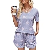 MOYEE Womens Pajama Sets Soft Short Sleeve Shirt and Shorts 2 Pieces Lounge Outfit Sets with Pockets