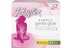 Playtex Simply Gentle Glide Tampons, Multipack (18ct Regular/18ct Super Absorbency), Fragrance-Free - 36ct