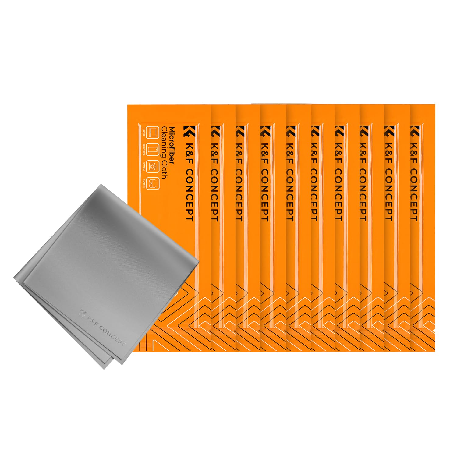 K&F CONCEPT Microfiber Cleaning Cloths - 10 Pack Lens Cleaning Cloth for Cleaning Camera Lenses, Glasses, Screens, Cameras, Eyeglasses, Tablets...Washable，Grey