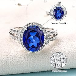 AGRULE Blue Sapphire Ring for Women Sterling Silver