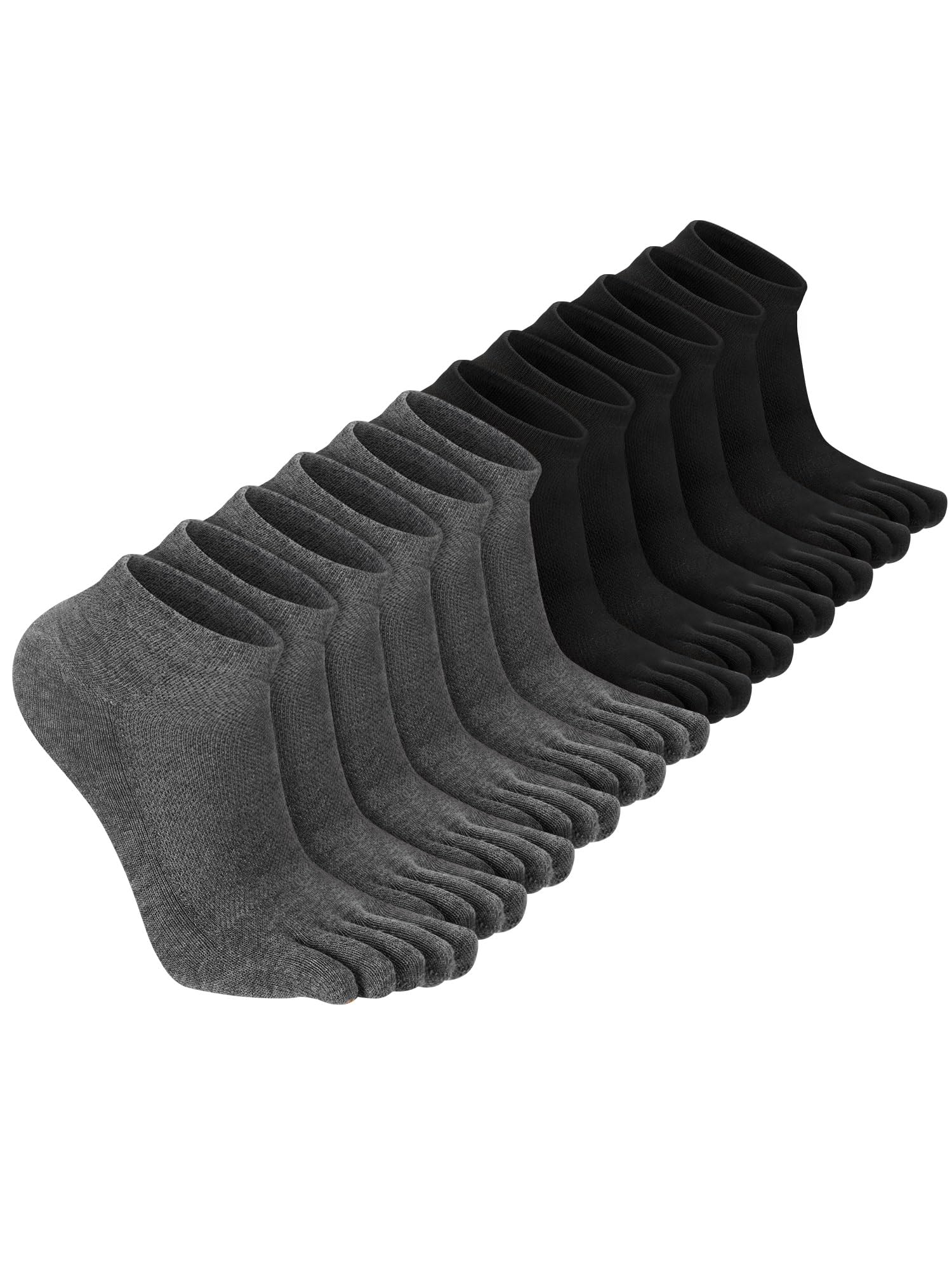 Photo 1 of Bencailor 6 Pairs Women Toe Socks Cotton Ankle Low Cut Five Toe Sock for Women Men Athletic Running (Black,Dark Gray,5-9)