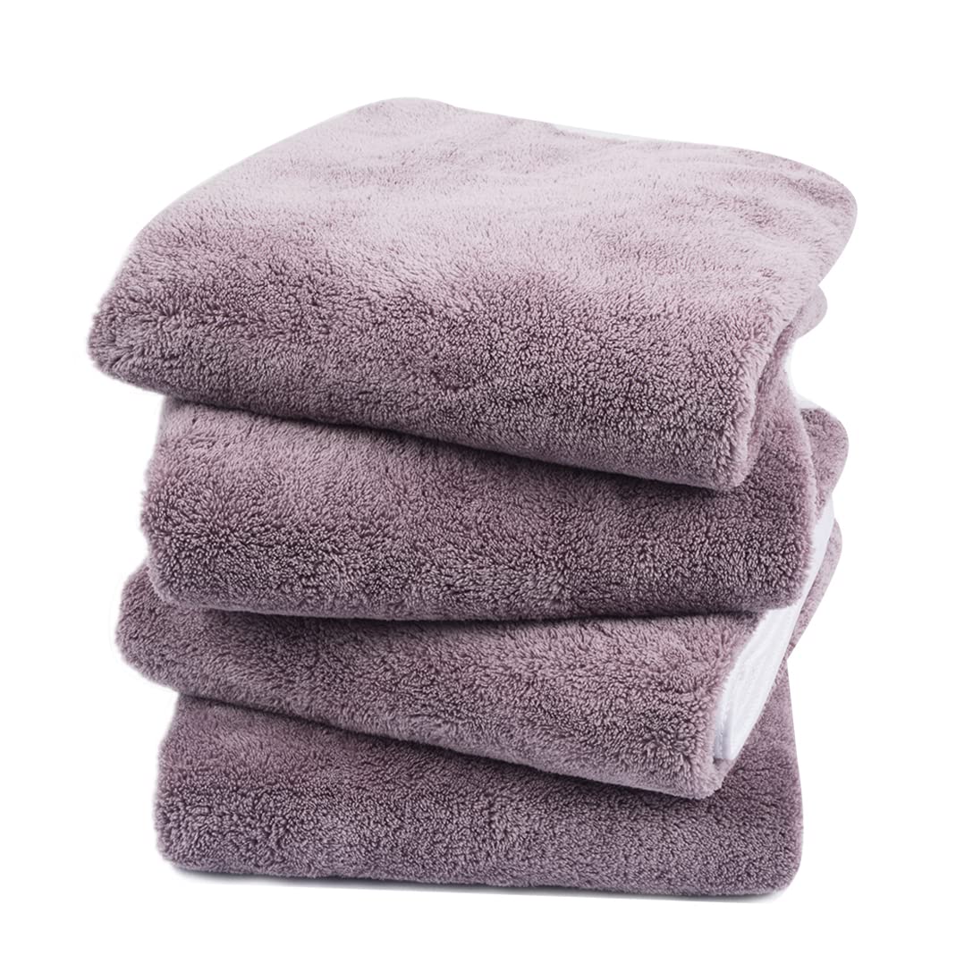 KinHwa Microfibre Hand Towels for Bathroom Super Soft Absorbent Bathroom Towels 40x76 Cm Luxury Thick Quick Dry Bath Towel 4 Pack Purple