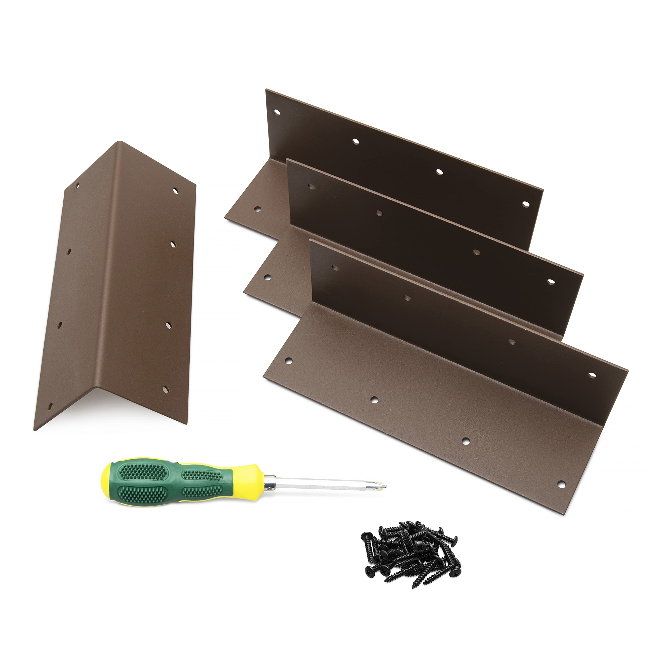 Marabuut Garden Bed Corner Steel Brackets - For 10" - 15" (25-38 cm) High Garden Beds - Used to Reinforce and Build Raised Garden Beds -Use any 2" Wood - Complete with a 2 in 1 Screwdriver