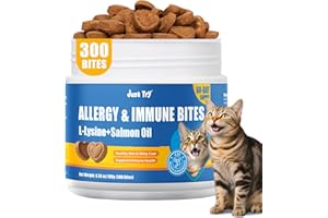 Just Try 300 Bites Allergy & Immune Bites for Cats - with L-Lysine & Quercetin for Itchy Skin Relief & Cat Allergy- Skin & Coat Health Eye Health- Grain Free Dietary Supplements for Pets