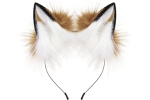 HAOAN Handmade Faux Fur Fox Wolf Ears Headband Halloween Christmas Cosplay Party Costume Accessories
