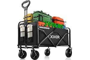 Joxir Collapsible Wagon Cart Foldable 120L 360lbs Capacity, Lightweight Portable Beach Wagon, Shopping Carts with Wheels for Grocery, Camping, Shopping, Beach, Garden Cart