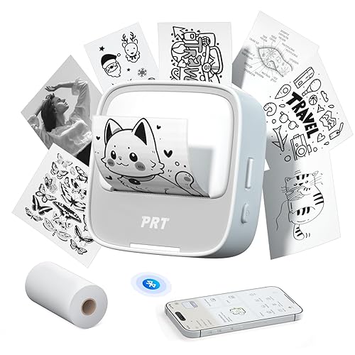 PRT Sticker Printer - S1 Mini Portable Thermal Printer, Bluetooth Sticker Maker Machine with 1 Roll Paper, Pocket Label Maker for Study Notes, Pictures, DIY, Label, Free App with Multiple Templates