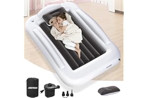 Abdtech Inflatable Toddler Travel Bed - Portable Toddler Kids Travel Bed with Safety Sides Complete Kids Air Mattress Set with High-Speed Pump, Ideal for Vacation Camping and Sleepover (60 Inches)