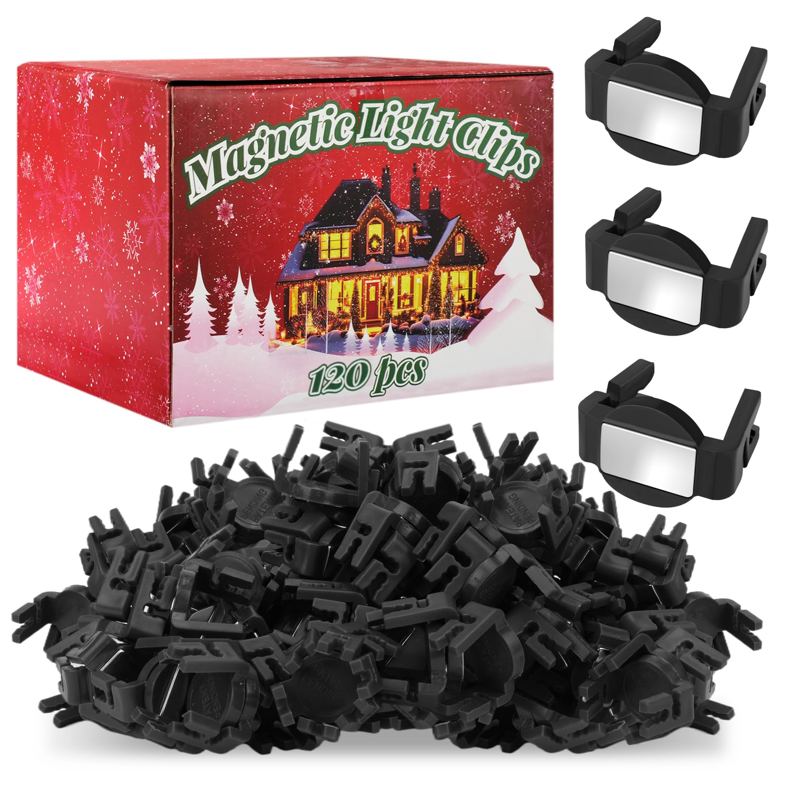 Photo 1 of 120 Pcs Extra Strong Magnetic Christmas Light Clips for C9 Socket, Transparent Square Christmas Light Hooks for Outside Decor, Fence, Steel Gutters and Roofs Outdoor Patio Lighting (Black)