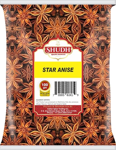SHUDH STAR ANISE WHOLE 100 GM(3.5OZ), CHINESE STAR ANISE, SUN DRIED ANISE STAR SPICE, ANIS ESTRELLA/BADIAN KHATAI/ILLICIUM VERUM, WIDELY USED FOR BAKING, COOKING, AND TEA
