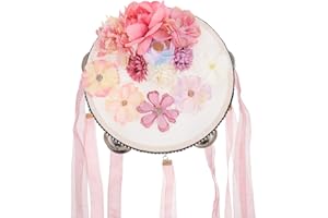 LUOZZY Tambourines for Adults Kids Handheld Percussion Drum with Birch Metal Jingle Bell, Single Row Wooden Percussion Tambourines for KTV Party Stage Performance (6.9 in)