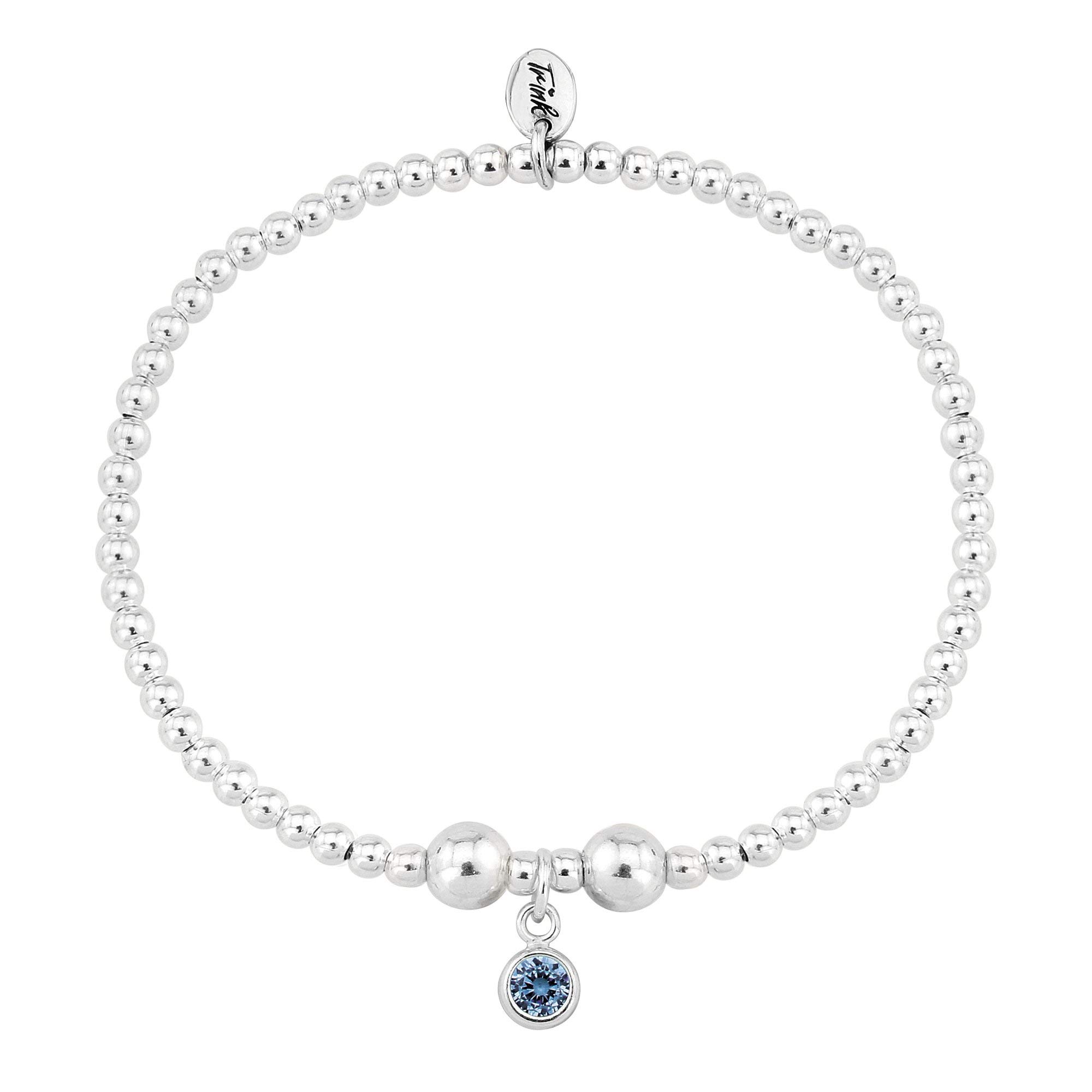 TRINK Brand Sterling Silver Beaded Birthstone Bracelet for September Sapphire CZ