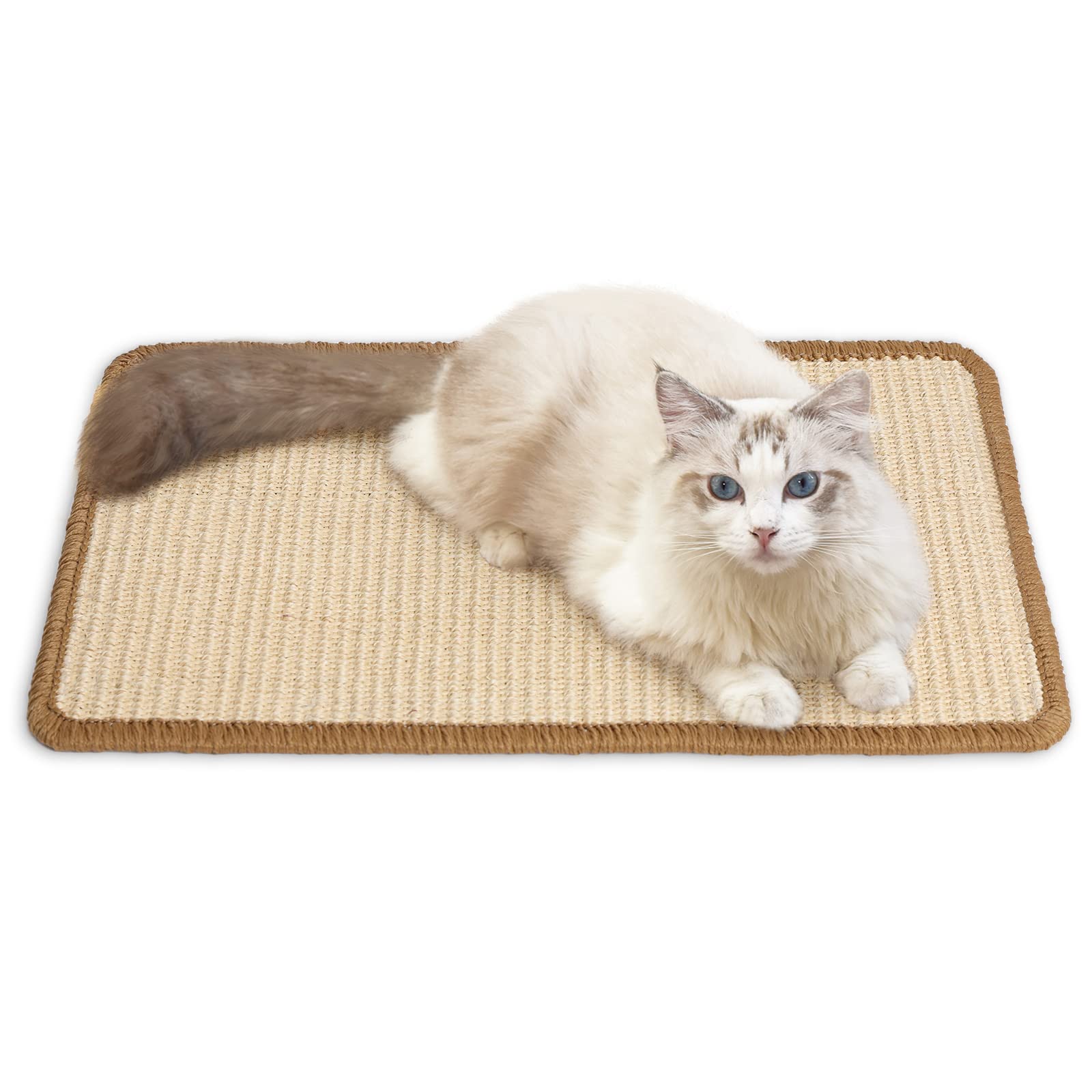 FUKUMARU Cat Scratcher Mat, 30 x 50 cm Natural Sisal Cat Scratch Mats, Horizontal Cat Floor Scratching Pad Rug, Protect Carpets and Sofas - Beige
