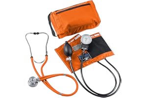 MABIS MatchMates Aneroid Sphygmomanometer and 31" Sprague Rappaport Stethoscope Combination Manual Blood Pressure Kit with Calibrated Nylon Cuff and Oversized Carrying Case, Adult Orange