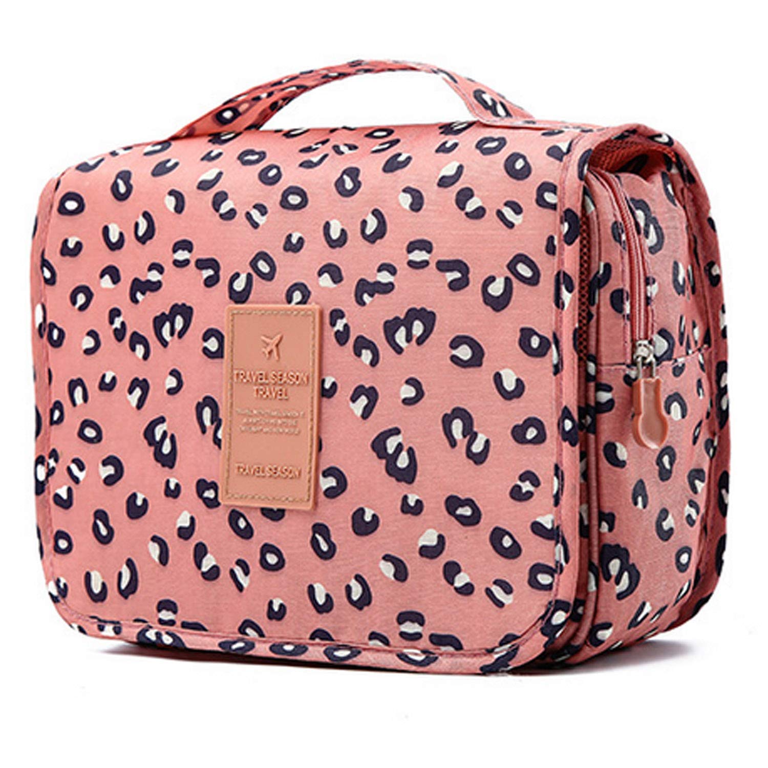 Hanging Travel Toiletry Bags, TCHEER Folding Travel Wash Bag, Portable Make up Bags, Waterproof Cosmetic Bags with Hook Organizer Bags for Women and Girls (Leopard Print)
