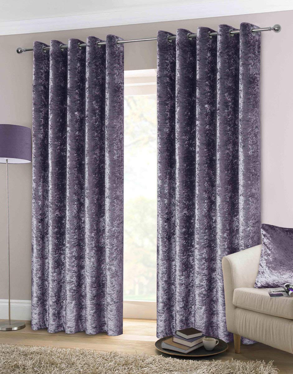 Rapport CRUSHC-6672-SILV Crushed Velvet Lined Eyelet Curtains, Silver, 66 x 72-Inch