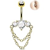 Jewseen 14G Dangle Belly Button Ring 316L Surgical Steel Belly Button Piercing 10MM Navel Piercing Jewelry Dainty Heart Navel Ring For Women