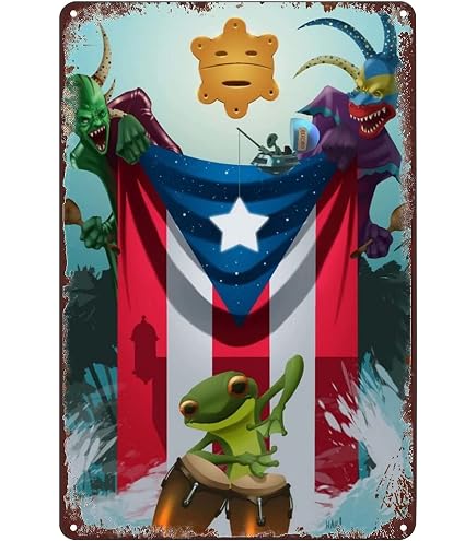 Targa In Metallo Bandiera Di Puerto Rico 20x30cm - Arte Patriottica Con Rana Portoricana Per Bar E Casa