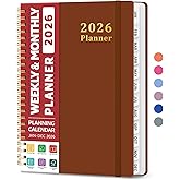 2026 Planner, Weekly and Monthly Calendar Planner, January 2026 - December 2026, Hardcover 2026 Calendar Book with Tabs For Women & Men, Inner Pocket, Spiral Bound, Perfect for Office Home School Supplies - A5 (6.3" x 8.5"), Rust Brown