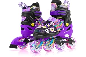 Unicorn Kids Inline Skates for Girls Women,WESKIFAN Rainbow Blades Skates with Shiny Light up Wheels&Adjustable Ages 6-8-12 Year Old, Roller Skates for Birthday Xmas Gifts Toys, Patines para Niñas
