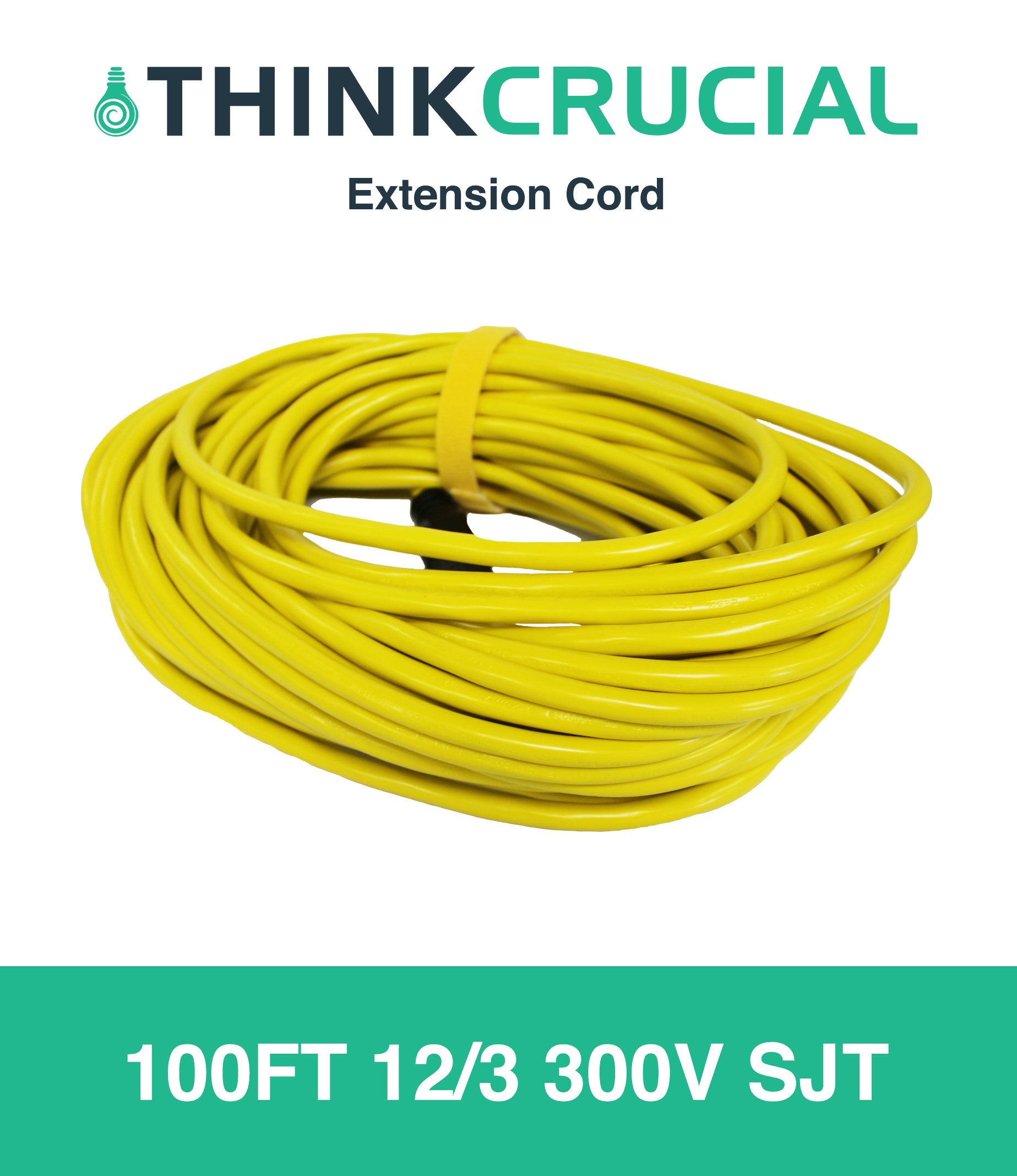 Durable 100 ft. Extension Cord 12/3 300V SJT; Heavy Duty Flexible for