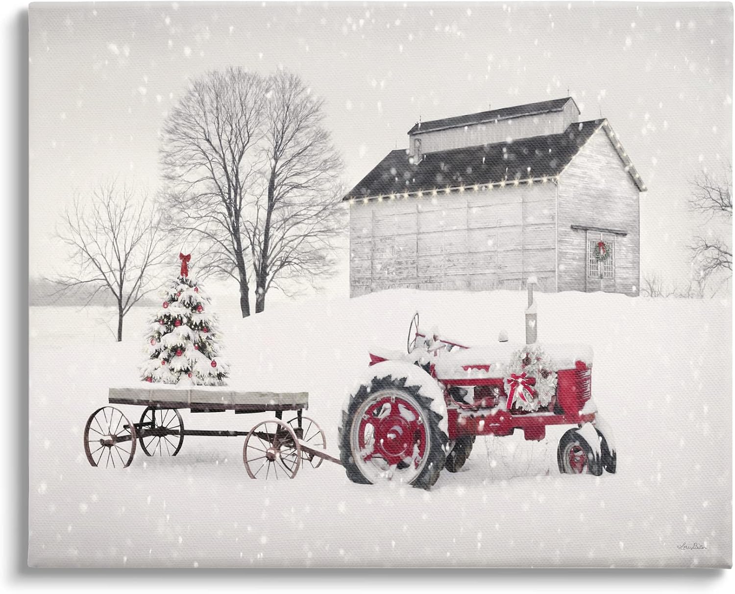 Artificial Snow - Stupell Industries Festive Red Christmas Tractor Niveous Countryside Flurries, Design by Lori Deiter