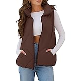 MEROKEETY Womens 2025 Puffer Vest Sleeveless Zip Up Quilted Coat Stand Collar Gilet Jacket With Pockets