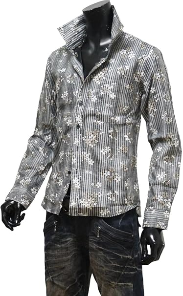 シャツ メンズ 花柄 シャツ メンズ 柄シャツ ドレスシャツ 桜 長袖 七分袖 S