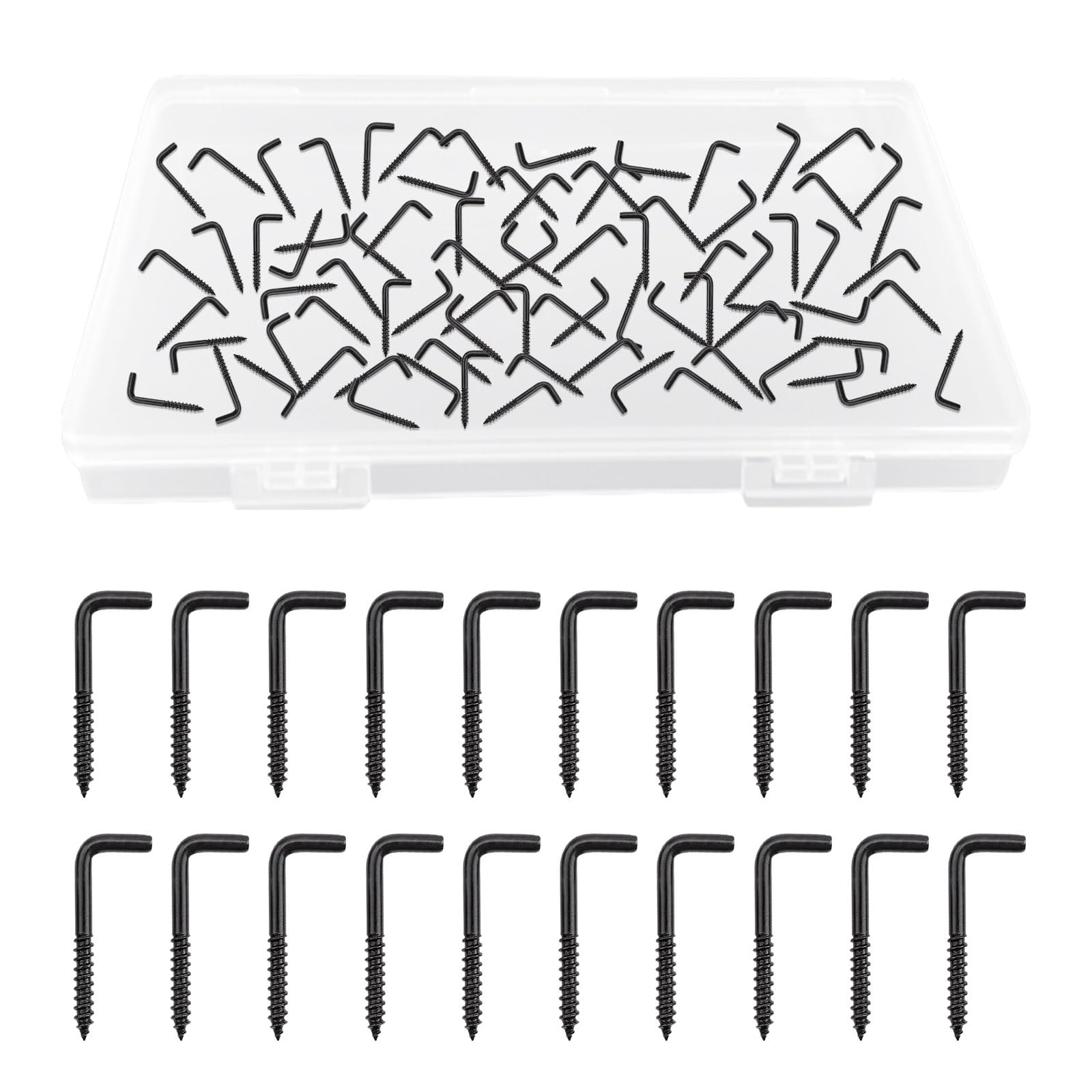 UFURMATE M2.4 * 20 Screw in Hooks, 70Pcs L Shaped Hooks Shouldered Dresser Cup Hooks Right Angle Hooks Self Tapping Screw Hooks for Indoor and Outdoor Hanging (Black)