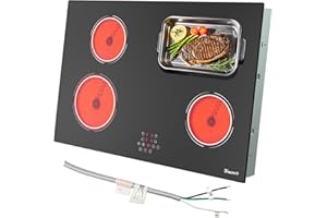 Disaenvir 30 Inch Electric Cooktop - 4 Burner Glass Electric Stovetop 6400W, 30 Inches Built-in Ceramic Stovetop with Timer, Safety Lock, Pause, Rual Ring, 220V - 240V Hard Wire (No Plug)