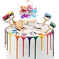 Taiyin Paint Art Cake Decorations Art Paint Brush Party Cupcake Toppers Artboard Palette Cake Topper Artist Themed Cupcake Decor for Girl Boy Kids Birthday Party Supplies