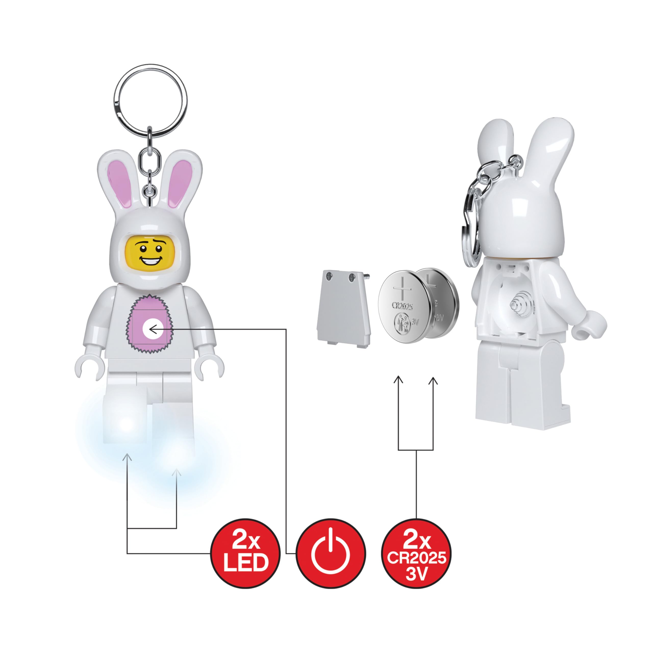 LEGO Minifigures - Large 3 Inch Tall Figure Keychain Light - Bunny Suit Guy (KE73H), Easter basket stuffer