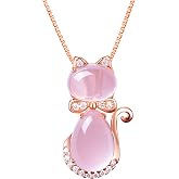Uloveido Cute Cat Shape Pink CrystaL Studs Earrings and Pendant Necklace for Women Y404
