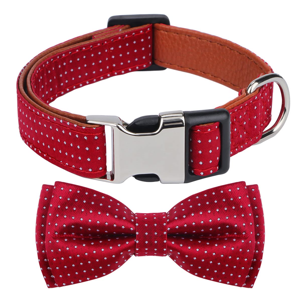 Rhea Rose Dog Collar with Bow Tie for Girl or Boy Gift Soft Durable Bowtie Red Dot Large โ image 1