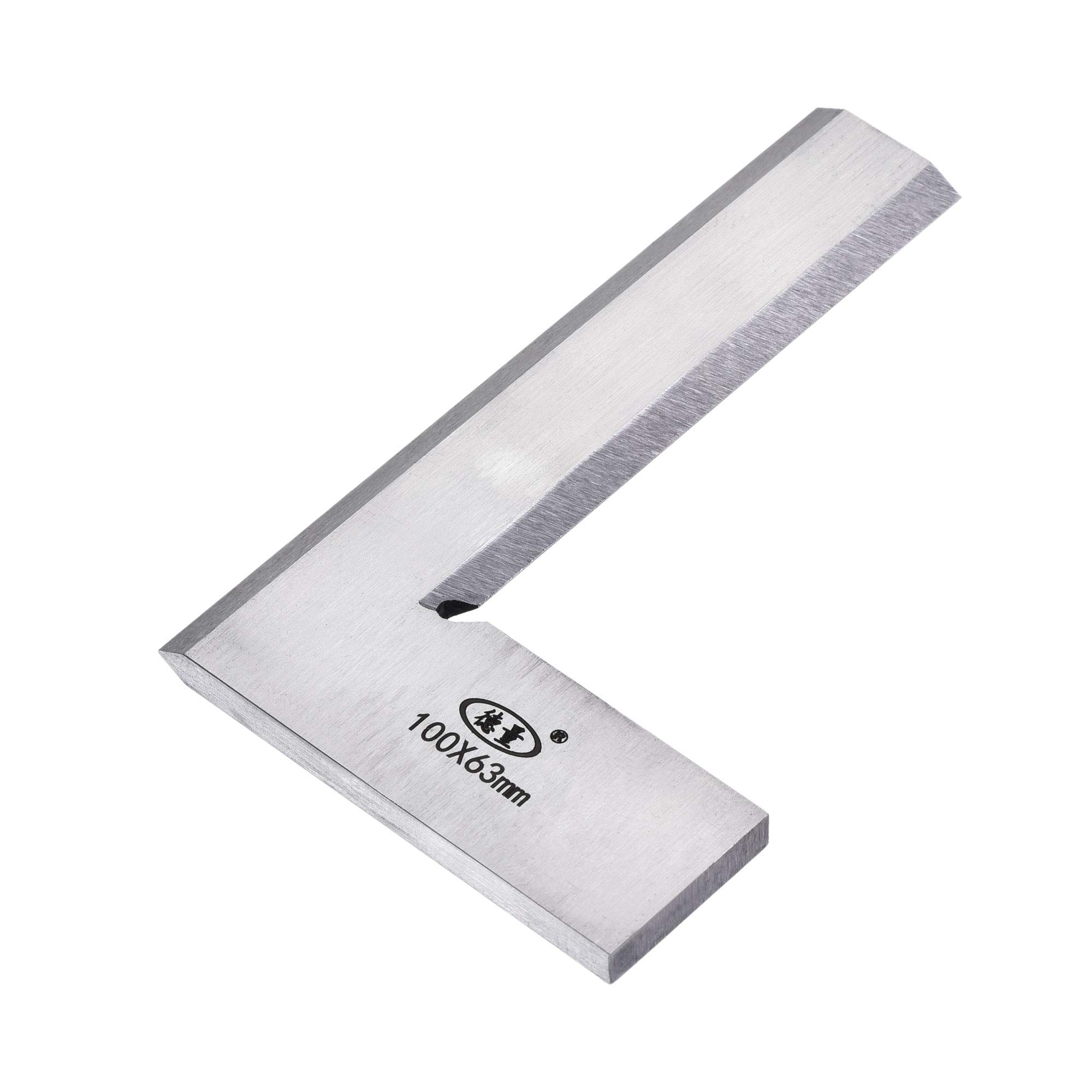 sourcing map Precision Bevel Edge Machinist Square 4" x 2.5" (100x63mm) Engineer Woodworking Try Square Right Angle Ruler Solid Steel Square