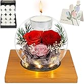 ENERLEAF Preserved Red Real Rose in Glass with Scented Candles–Forever Flower Romantic Anniversary Mothers Day Christmas Birthday Valentines Day Gifts for Her, Women, Wife, Girlfriend, Mom, Grandma