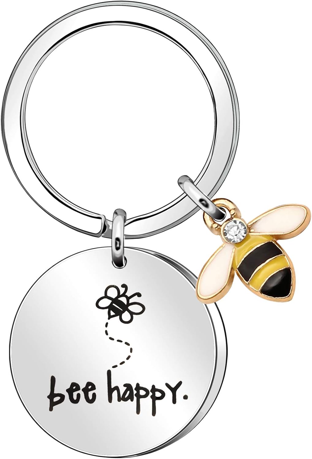 Maxforever Bee Happy Keychain for Women Gifts for Mom Aunt Daughter Niece Friends Silver L Silver., Large
