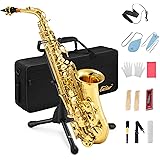 Eastar AS-Ⅱ Student Alto Saxophone E Flat Gold Lacquer Alto Beginner Sax Full Kit With Carrying Sax Case Mouthpiece Straps Re