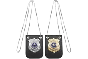 FORFINE 2 PCS Police Badge Pretend Play Toys Set with Chain and Belt Clip for Kids Dress Up Game, Detective Role Play