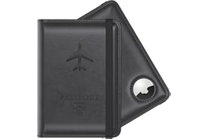 Stouchi AirTag Passport Holder, Passport Holder with Airtag Slot, Passport Wallet Cover for Men, Family Leather Passport Protector Case, Anti-Lost Travel Essentials, Grey