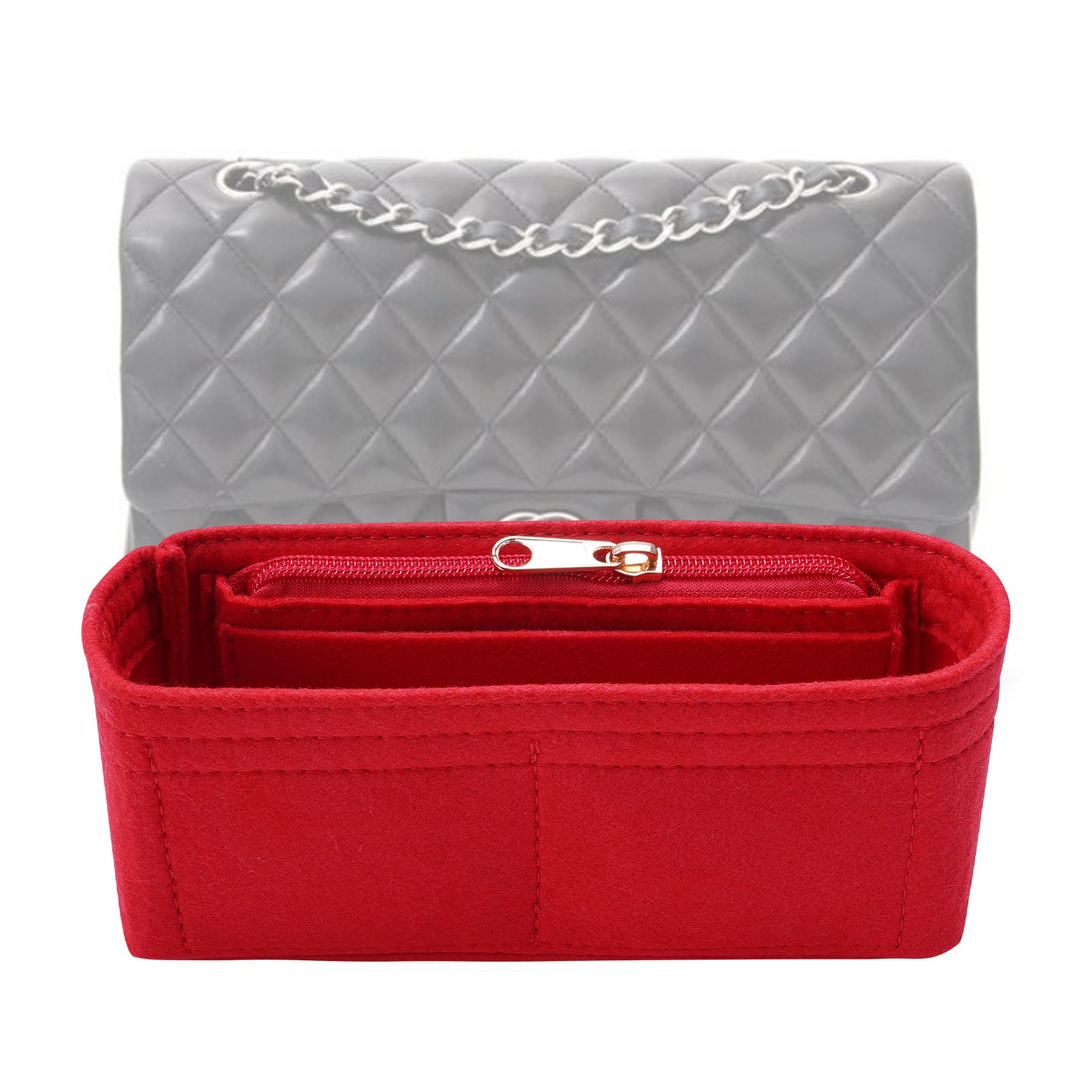 Purse Organizer Insert for Chanel Classic Flap mini Bag Organizer Insert Handbag (Red, Mini)