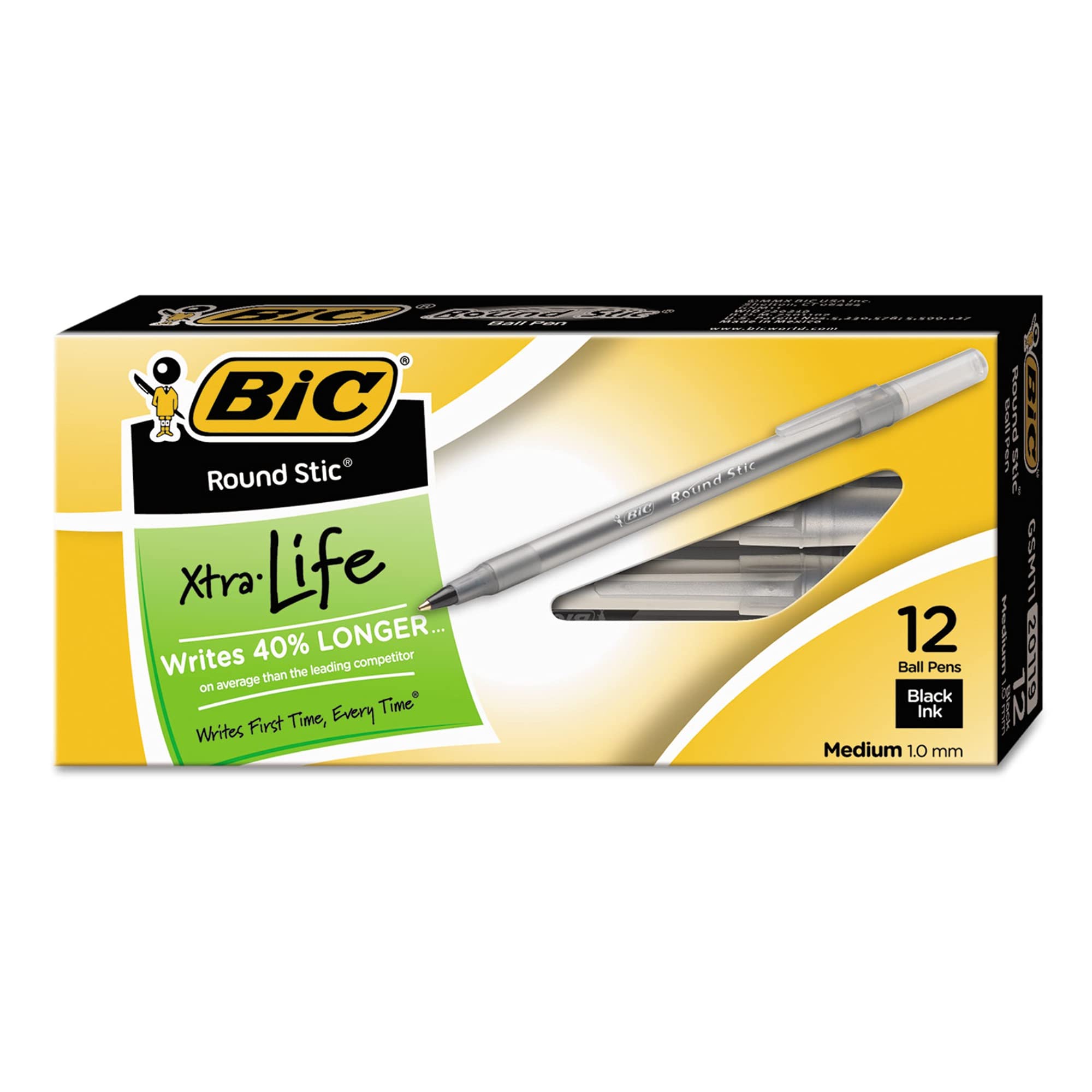 Photo 1 of Bic Corporation Round Stic Ballpoint Pen, Med. Point, 12/BX, Black Ink