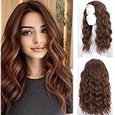 QJBMHH Highlight Brown Wigs for Women 18 Inch Medium Length Short Wavy Wig Middle Part Synthetic Heat Resistant Natural Looking for Daily Party Halloween Use