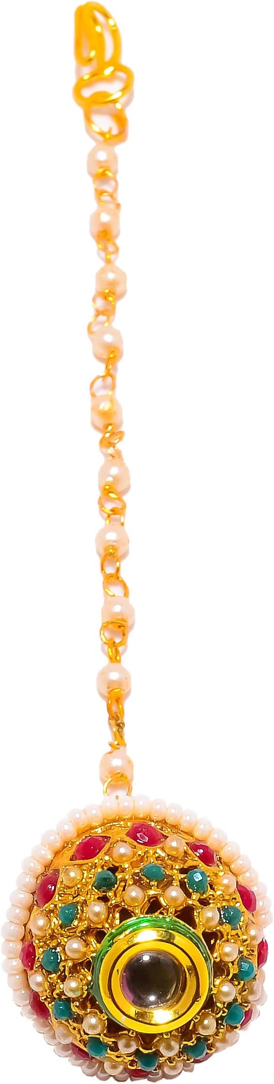 Saraa Dazzling Metal Gold Plated Multicolor Pearl and Kundan Borla for Women