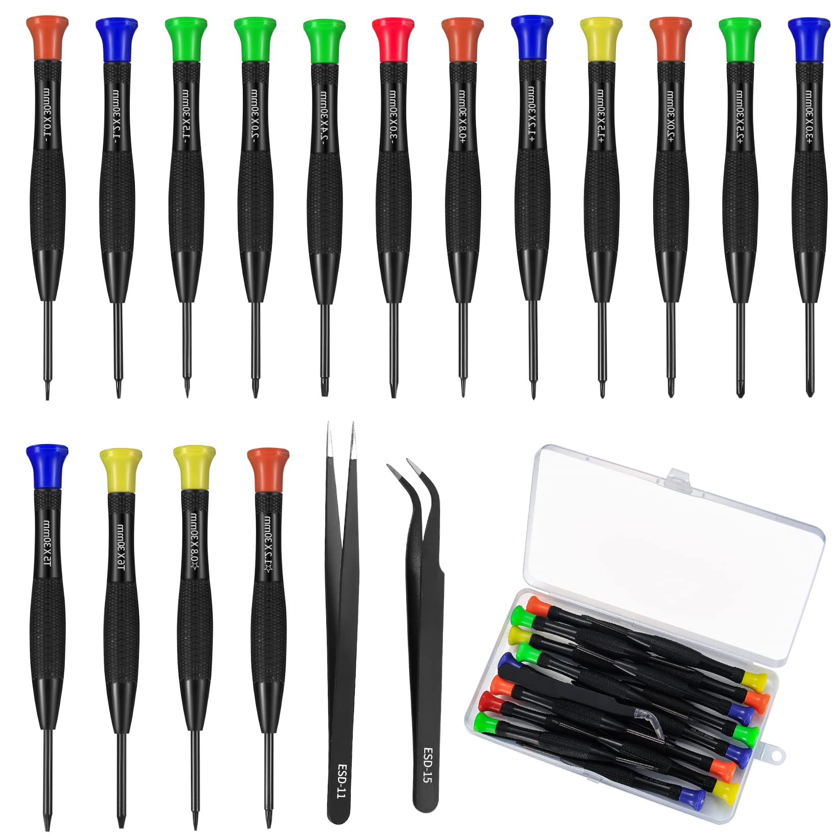 18 Pcs Small Screwdriver Set, Magnetic Precision Screwdriver Set, Watch Glasses Screwdriver Kit with Flathead Phillips Pentalobe Torx Star Screwdrivers Tweezers for Electronics Jewelry Repair