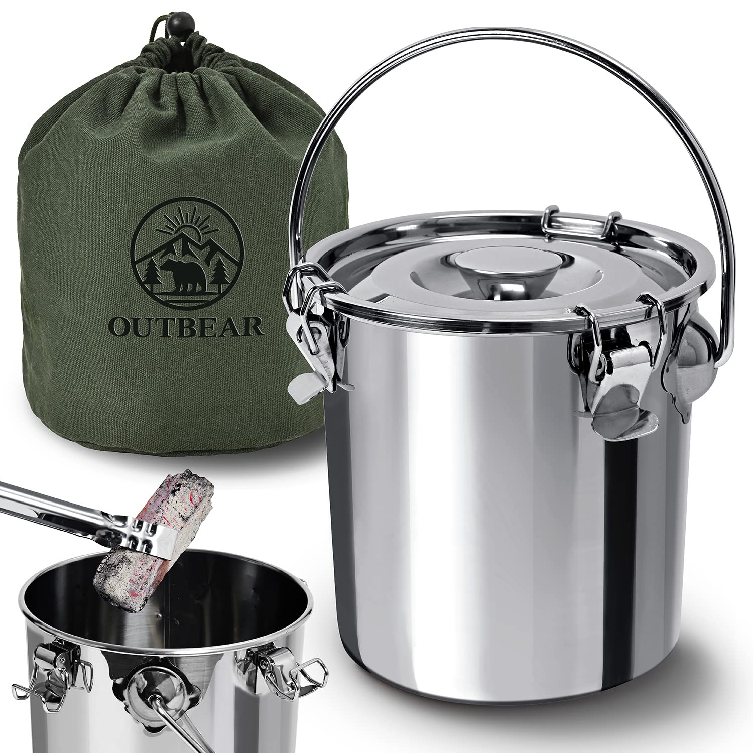 OUTBEAR【秒速消火】 火消し壺 ステンレス 帆布袋付き (2通りの消火方法) 火消しつぼ 炭 炭壺 薪 消火 キャンプ 焚き火 [日本国内検品済] (1) Sサイズ)商品画像