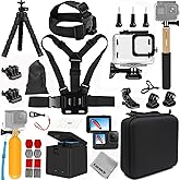 Gurmoir Top 10 Essential Accessories for Go Pro 12 11 10 9 Hero Camera, 2 Battery+3-Channel Charger Station+Waterproof Case C