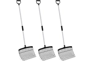 Lasnten 3 Sets Black Manure Fork with Long Metal Handle Pitch Fork Manure Rake Heavy Duty Muck Rake for Gardening Horse Stall Stable Grass Hay Cleaning Farm Work(D Shaped Grip)