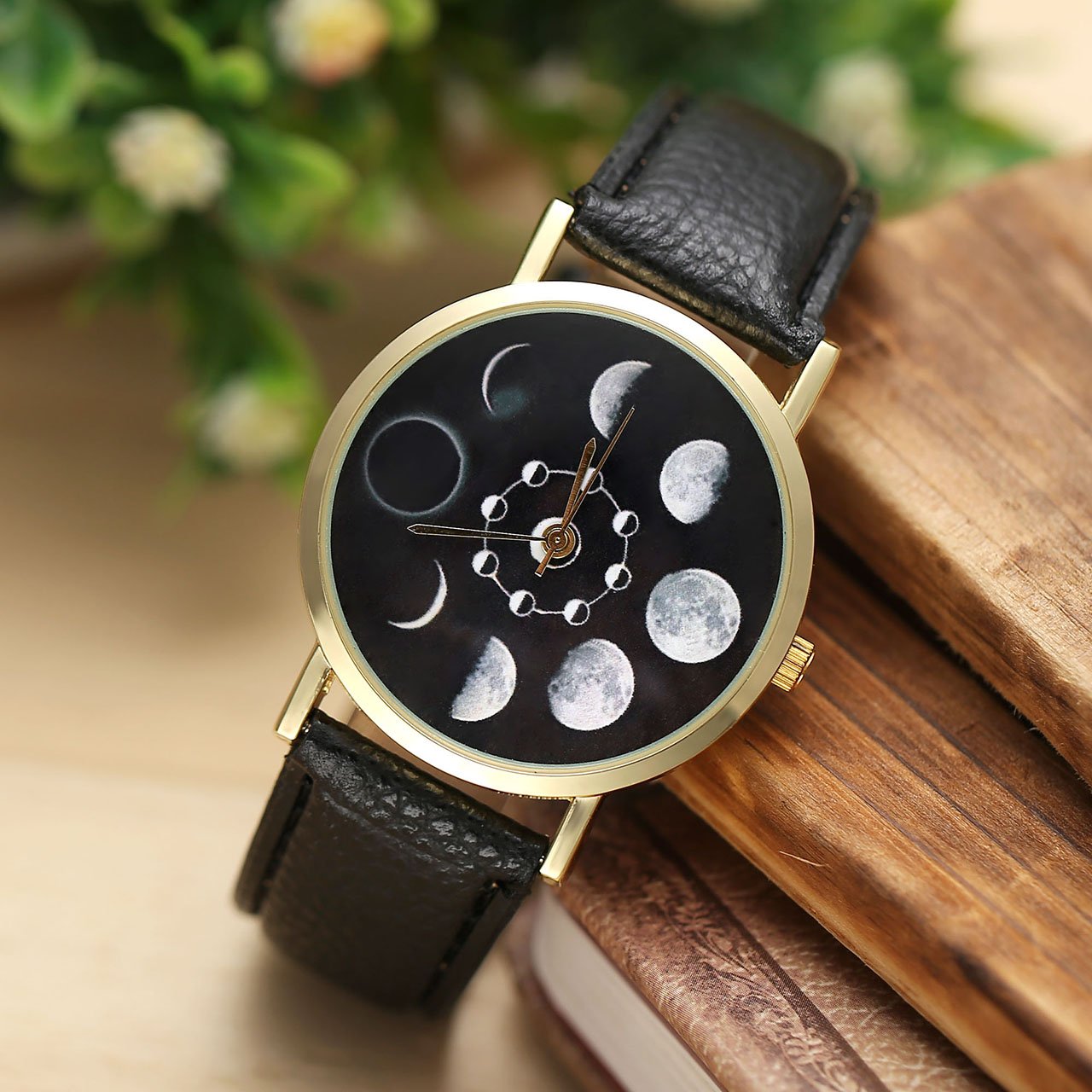 Top Plaza Unisex Women\'s Fashion Chic Moonphase Dress Watch, Gold Tone